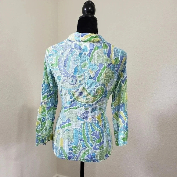 Blouse Size 10 Button Down Top Green Blue Lighweig - Picture 2 of 8